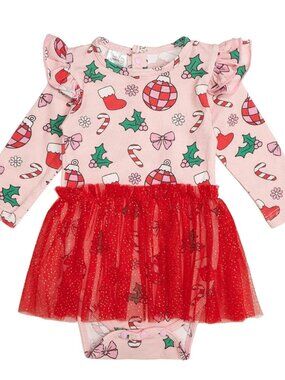 NWT Sweet Wink Disco Christmas Long Sleeve Tutu Bodysuit